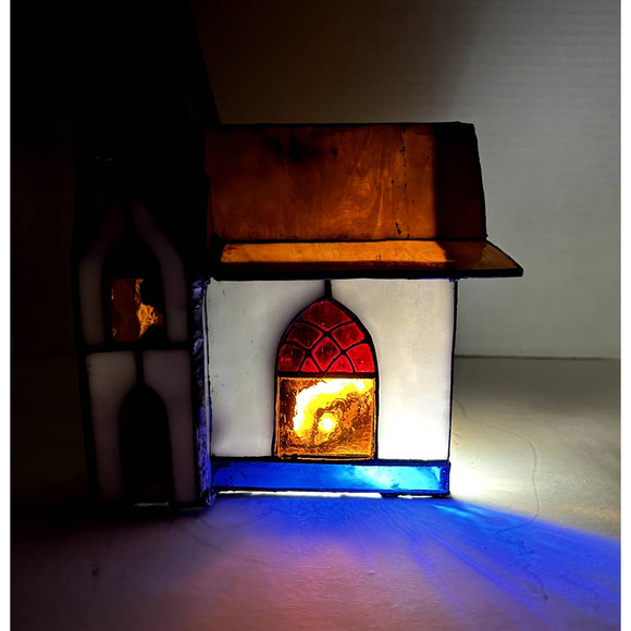 Vintage Tiffany Style Stained Glass Cathedral Church Christmas Tabletop Decor - Picture 5 of 12